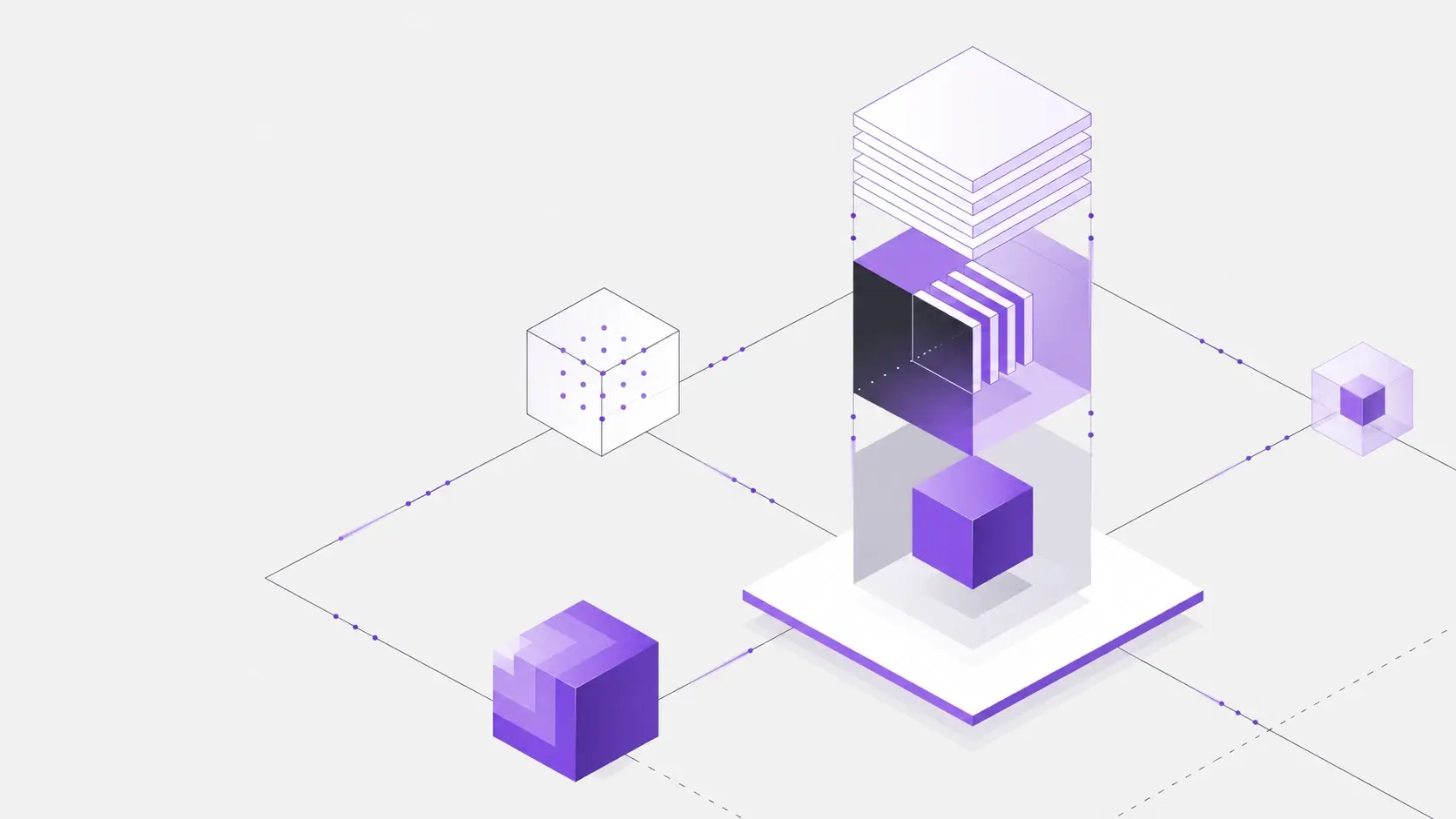 Isometric illustration of a server tower connected to smaller modules
